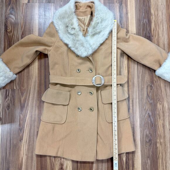 Vintage Sears 60s/70s Brown Faux Fur Coat M Belted Double-Breasted Hollywood Mod - Picture 5 of 7